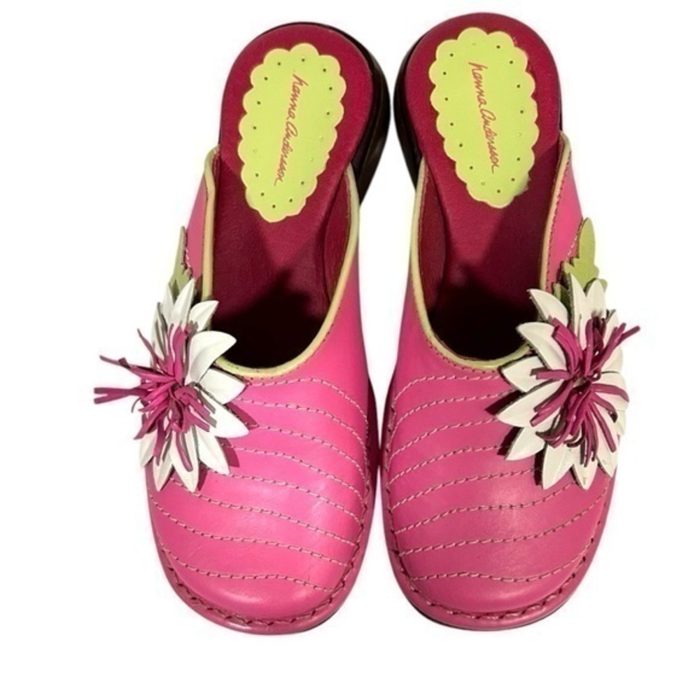 Hanna Andersson Pink White Floral Leather Mules Size 13 (31)